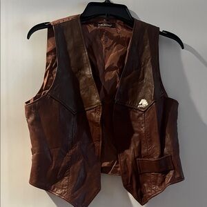 Jordache Brown Leather Vest with Logo